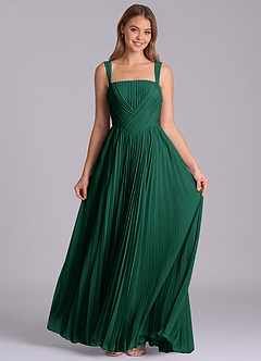 Azazie Mina Bridesmaid Dresses Emerald A-Line Pleated Chiffon Dress image4