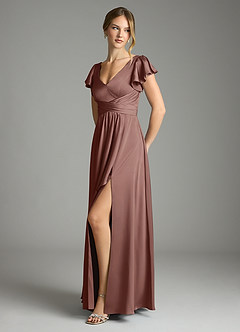 Azazie Omari Bridesmaid Dresses Espresso A-Line Stretch Satin Dress image4