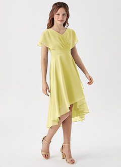 Azazie Graciela Junior Lemon Sorbet A-Line Pleated Chiffon Dress image5