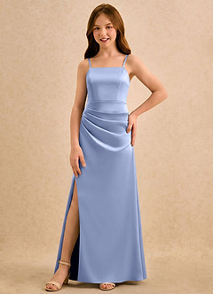 Azazie Cannoli Girls Formal Flower Girl Dresses Ice A-Line Pleated Stretch Satin Dress image5
