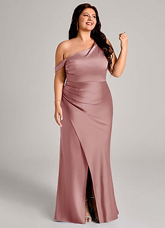 Azazie Madelyn Bridesmaid Dresses Dusty Rose Mermaid One Shoulder Stretch Satin Convertible Dress image13