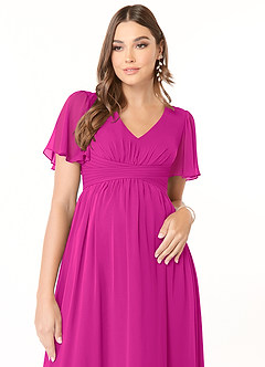 Azazie Verna Maternity Bridesmaid Dresses A-Line V-Neck Ruched Chiffon Floor-Length Dress image5