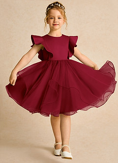 Azazie Chirp Flower Girl Dresses Burgundy Ball-Gown Tulle Dress image3