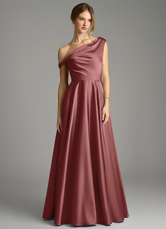Azazie Xanthe Bridesmaid Dresses Amethyst A-Line Off the Shoulder Stretch Satin Dress image3