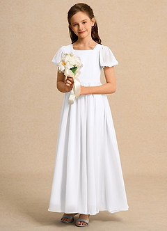 Azazie Joss Flower Girl Dresses White A-Line with Sleeves Chiffon Dress image11