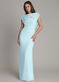 Azazie Hadley Bridesmaid Dresses Cloud Blue Mermaid Pleated Chiffon Dress image2