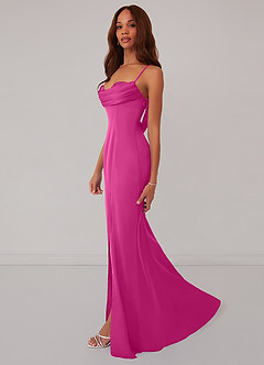 Barbie ♥ Azazie Vestidos de damas de honor Vestido de Fucsia de Satén Elástico de Corte Sirena con Corsé image4