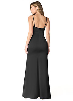 Azazie Linia Final Sale Black Mermaid Pleated Stretch Satin Dress image2