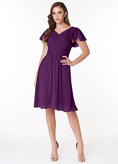 Azazie Hadley Final Sale A-Line Pleated Chiffon Knee-Length Dress image1