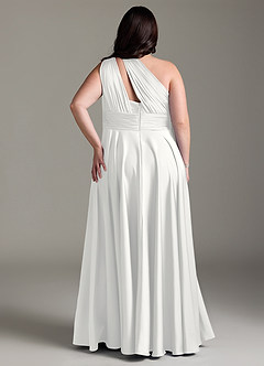 Azazie Charlize Bridesmaid Dresses White A-Line One Shoulder Stretch Satin Dress image2