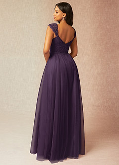 Azazie Luxi Bridesmaid Dresses Plum A-Line Pleated Tulle Dress image2