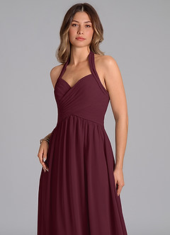 Azazie Darlyn Vestidos de damas de honor Vestido de Cabernet de Gasa de Corte en A con Plisado image7