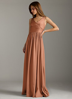 Azazie Keyla Robes de demoiselle d'honneur Robe Trapèze en Satin extensible Plissée Bronze image6