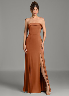 Azazie Helena Brautjungfernkleider Meerjungfrau-Linie Schulterfrei Stretch-Satin Kleid Kupfer image5