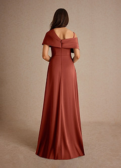 Azazie Milton Mother of the Bride Dresses Terracotta A-Line Pleated Stretch Satin Dress image4