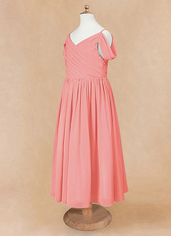 Azazie Chelle Blumenmädchenkleider A-Linie Plissee Chiffon Kleid Koralle image8