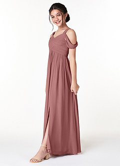 Azazie Lianne Junior Desert Rose A-Line Off the Shoulder Chiffon Dress image3