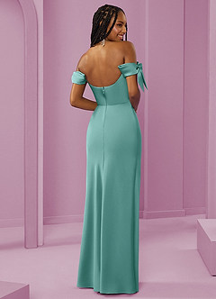 Barbie ♥ Azazie Bridesmaid Dresses Aqua Sheath Off the Shoulder Stretch Satin Convertible Dress image7