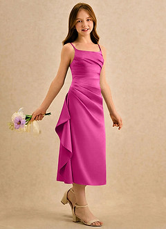 Azazie Canna Girls Formal vestidos de niña de las flores Vestido de Fucsia de Satén Elástico de Corte en A con Plisado image3