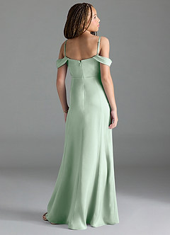 Azazie Amyra Junior Agave Sheath Off the Shoulder Stretch Satin Dress image5