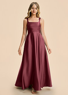 Azazie Azaria Junior A-Linie Plissee Stretch-Satin Kleid Merlot image5