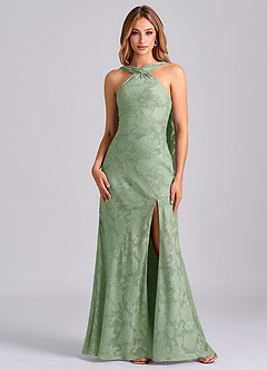 Azazie Kinsley Vestidos de damas de honor Vestido de Salvia Polvorienta de Devorado Floral de Corte Sirena con Plisado image6