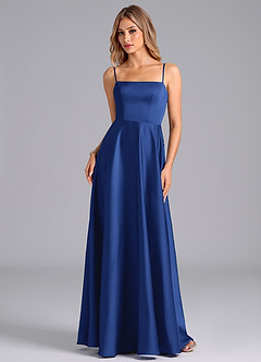 Azazie Elita Bridesmaid Dresses Royal Blue A-Line Pleated Stretch Satin Dress image6