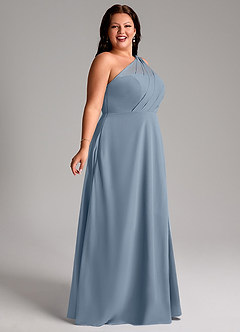 Azazie Phaedra Robes de demoiselle d'honneur Robe Trapèze en Mousseline de soie Ue épaule Bleu Poussiéreux image11