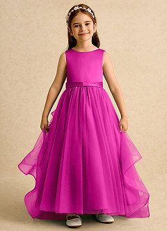 Azazie Lior vestidos de niña de las flores Vestido de Fucsia de Tul de Princesa con Plisado image2