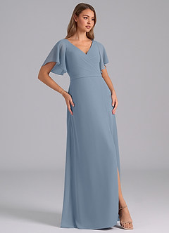 Azazie Ambrosia Bridesmaid Dresses Dusty Blue A-Line Pleated Chiffon Dress image4