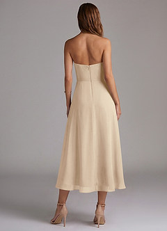 Azazie Wren 신부 들러리 드레스 A라인 스트랩리스 쉬폰 티 길이 드레스 image2