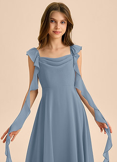 Azazie Carmin Junior Vestido de Azul Polvoriento de Gasa de Corte en A con Volante image7