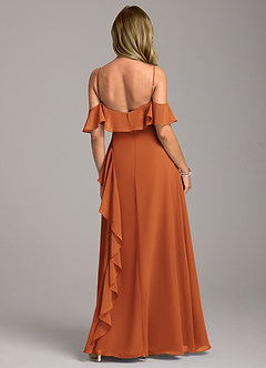 Azazie Aubrie Bridesmaid Dresses Cinnamon A-Line Off the Shoulder Chiffon Dress image6