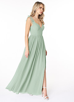 Azazie Stassie Brautjungfernkleider A-Linie Herzchen Gerüscht Chiffon Kleid Agave image4