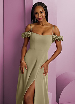 Barbie ♥ Azazie Bridesmaid Dresses Moss Green A-Line Off the Shoulder Chiffon Convertible Dress image3