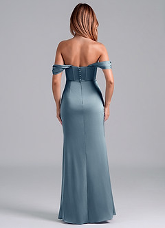 Azazie Asha Vestidos de damas de honor Vestido de Azul Polvoriento de Satén Elástico de Corte Recto Convertible con Vestidos sin tirantes image4
