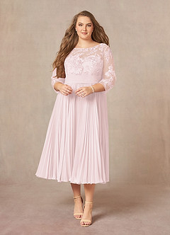 Azazie Tutu Mother of the Bride Dresses Blushing Pink A-Line Boatneck Lace Chiffon Dress image7