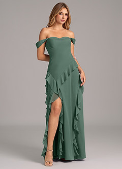 Azazie Sloane At-home Try On Dresses Terracotta A-Line Sweetheart Neckline Chiffon Dress image4