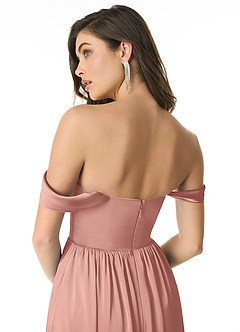 Azazie Morana Final Sale Rosette A-Line Off the Shoulder Stretch Satin Convertible Dress image7
