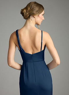 Azazie Samara Robes de demoiselle d'honneur Robe Sirène en Satin extensible Plissée Bleu Marine Foncé image6