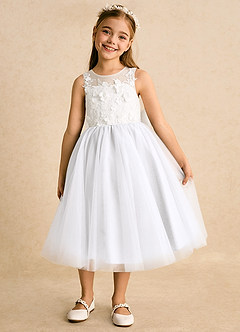 Azazie Lina Blumenmädchenkleider Ballkleid Spitze Kleid Elfenbein Weiß image5