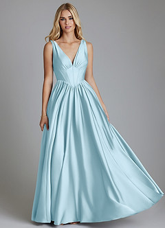 Azazie Delmie Bridesmaid Dresses Sky Blue A-Line Corset Stretch Satin Dress image1