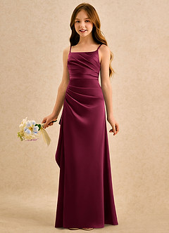 Azazie Cannoli Girls Formal Flower Girl Dresses Burgundy A-Line Pleated Stretch Satin Dress image4
