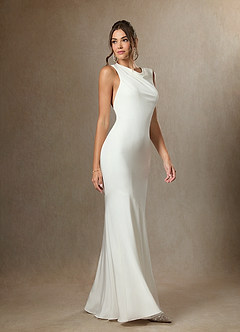 Azazie Tabitha Wedding Dresses Diamond White Mermaid Bateau Neckline Crepe Back Satin Dress image5