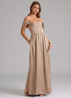 Azazie Hattie Bridesmaid Dresses Taupe A-Line Corset Stretch Satin Dress image4