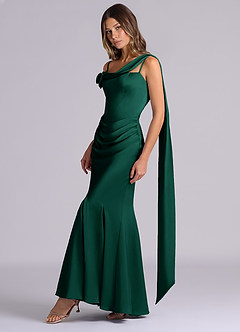 Azazie Inara Bridesmaid Dresses Emerald Mermaid Pleated Stretch Satin Dress image3
