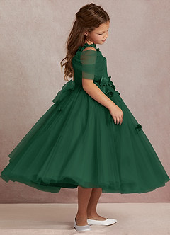 Azazie Shaylee Flower Girl Dresses Dark Green A-Line Off the Shoulder Tulle Dress image4