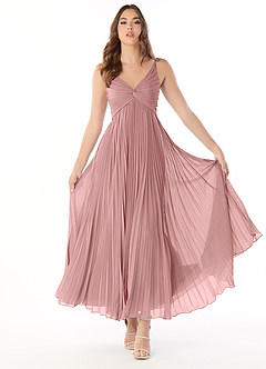 Azazie Raychelle Brautjungfernkleider A-Linie V-Hals Chiffon Kleid Altrosa image1