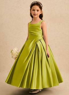 Azazie Audrey Flower Girl Dresses Lemongrass A-Line Pleated Matte Satin Dress image3