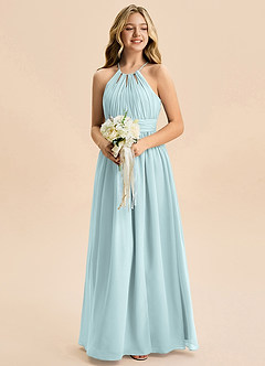 Azazie Noelle Junior Linia A Pofałdowany Szyfon Długość podłogi Młodsza druhna Sukienka image5